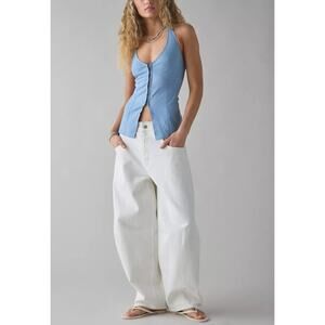 NWT Urban Outfitters Sari Seamed Linen-Blend Halter‎ Vest Top, Blue, Size Medium